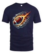 Flaming Football T-Shirt for Sports and Game Lovers - navy t-shirt on white background