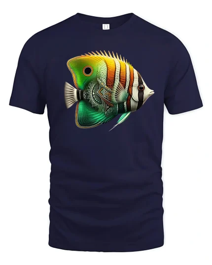 Vibrant Tropical Fish T-Shirt for Ocean Lovers Gift - navy t-shirt on white background