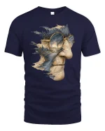 Surreal Landscape Face T-Shirt for Art and Dream Lovers - navy t-shirt on white background