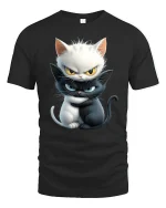 Yin Yang Angry Cats Funny Graphic Tee for Cat Lovers - black t-shirt on white background
