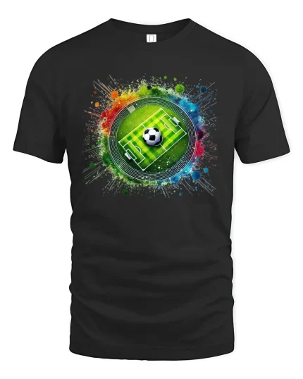 Color Splash Soccer Field and Ball Sports Graphic Tee - black t-shirt on white background