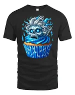 Blue Skull Cupcake Horror Art Funny Graphic Tee - black t-shirt on white background