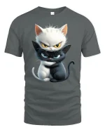 Yin Yang Angry Cats Funny Graphic Tee for Cat Lovers - gray t-shirt on white background