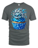 Blue Skull Cupcake Horror Art Funny Graphic Tee - gray t-shirt on white background