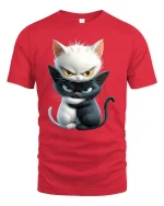 Yin Yang Angry Cats Funny Graphic Tee for Cat Lovers - red t-shirt on white background
