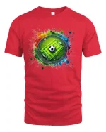 Color Splash Soccer Field and Ball Sports Graphic Tee - red t-shirt on white background