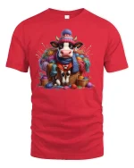 Cozy Knitting Cow Yarn Lover Funny Graphic Tee - red t-shirt on white background