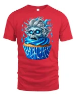 Blue Skull Cupcake Horror Art Funny Graphic Tee - red t-shirt on white background