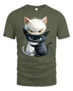 Yin Yang Angry Cats Funny Graphic Tee for Cat Lovers - military green t-shirt on white background