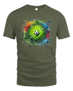 Color Splash Soccer Field and Ball Sports Graphic Tee - military green t-shirt on white background