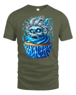 Blue Skull Cupcake Horror Art Funny Graphic Tee - military green t-shirt on white background