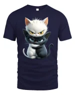 Yin Yang Angry Cats Funny Graphic Tee for Cat Lovers - navy t-shirt on white background