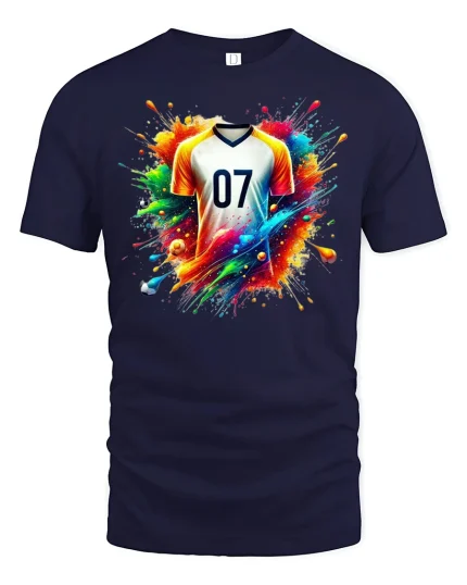 Number 07 Soccer Jersey Splash Art Sports Graphic Tee - navy t-shirt on white background