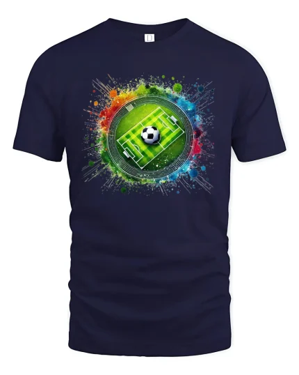 Color Splash Soccer Field and Ball Sports Graphic Tee - navy t-shirt on white background