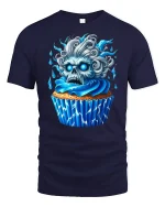Blue Skull Cupcake Horror Art Funny Graphic Tee - navy t-shirt on white background