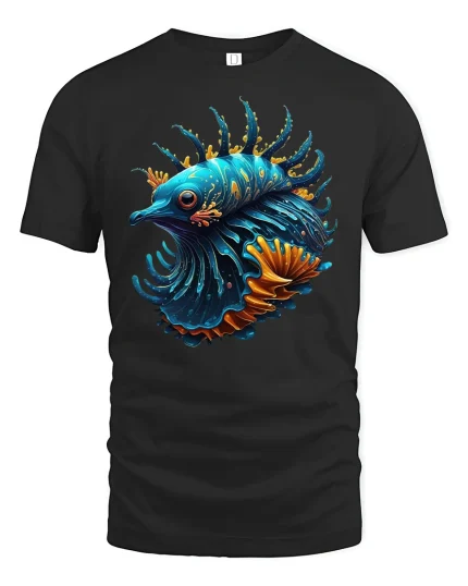Deep Sea Fantasy Fish Abstract Ocean Art Graphic Tee - black t-shirt on white background