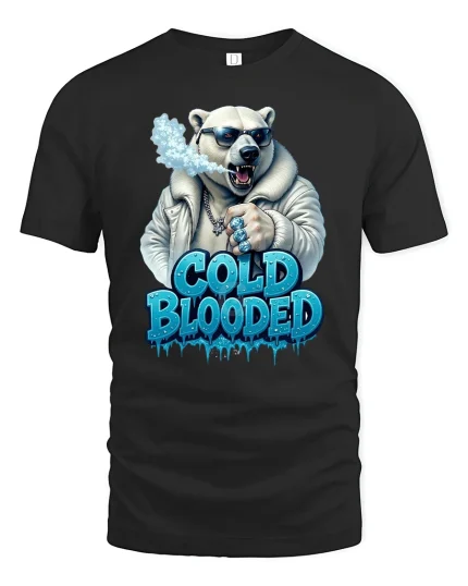 Cold Blooded Polar Bear Funny Cool Graphic Tee - black t-shirt on white background