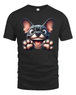 Happy French Bulldog Funny Face Cute Graphic Tee - black t-shirt on white background