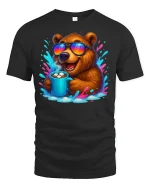 Chill Bear Coffee Lover Funny Morning Mood Tee - black t-shirt on white background