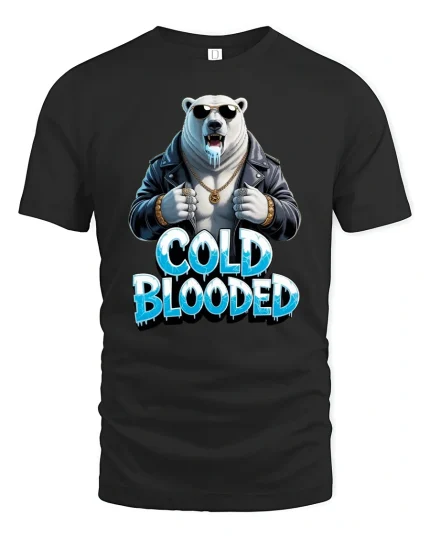 Cold Blooded Polar Bear Cool Attitude Graphic Tee - black t-shirt on white background