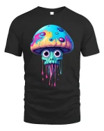 Trippy Dripping Mushroom Skull Art Psychedelic Tee - black t-shirt on white background
