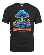 Psychedelic Rock Mushroom Vintage Trippy Graphic Tee - black t-shirt on white background