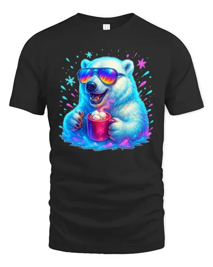 Cool Polar Bear Coffee Lover Funny Winter Graphic Tee - black t-shirt on white background