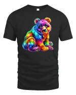 Rainbow Panda Colorful Art Cute Animal Graphic Tee - black t-shirt on white background