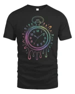 Melting Rainbow Pocket Watch Surreal Art Graphic Tee - black t-shirt on white background