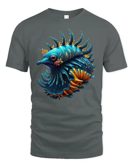 Deep Sea Fantasy Fish Abstract Ocean Art Graphic Tee - gray t-shirt on white background