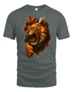 Roaring Lion King Wild Power Animal Graphic Tee - gray t-shirt on white background