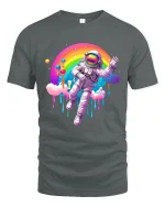 Astronaut Floating Rainbow Galaxy Dream Graphic Tee - gray t-shirt on white background