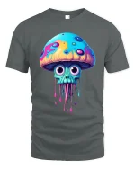 Trippy Dripping Mushroom Skull Art Psychedelic Tee - gray t-shirt on white background