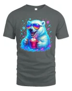 Cool Polar Bear Coffee Lover Funny Winter Graphic Tee - gray t-shirt on white background
