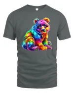 Rainbow Panda Colorful Art Cute Animal Graphic Tee - gray t-shirt on white background