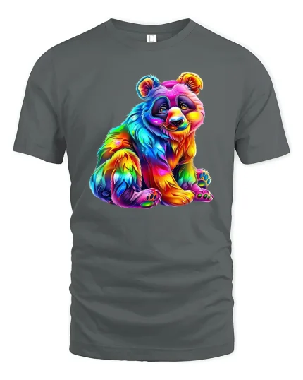 Rainbow Panda Colorful Art Cute Animal Graphic Tee - gray t-shirt on white background