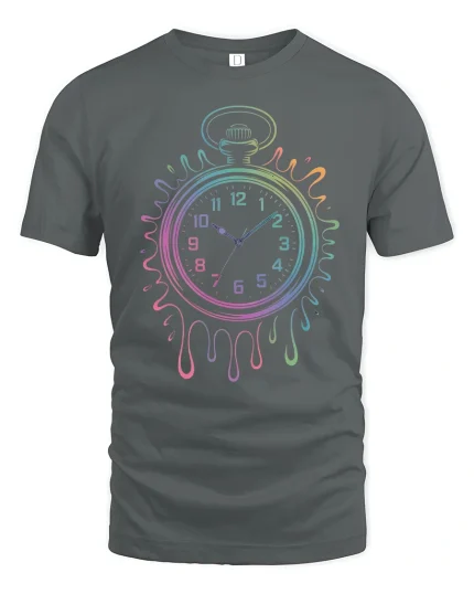 Melting Rainbow Pocket Watch Surreal Art Graphic Tee - gray t-shirt on white background