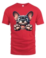 Happy French Bulldog Funny Face Cute Graphic Tee - red t-shirt on white background