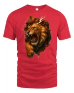 Roaring Lion King Wild Power Animal Graphic Tee - red t-shirt on white background