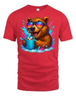 Chill Bear Coffee Lover Funny Morning Mood Tee - red t-shirt on white background
