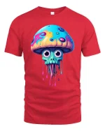 Trippy Dripping Mushroom Skull Art Psychedelic Tee - red t-shirt on white background