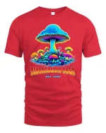 Psychedelic Rock Mushroom Vintage Trippy Graphic Tee - red t-shirt on white background