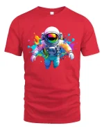 Color Splash Astronaut Space Art Cool Graphic Tee - red t-shirt on white background