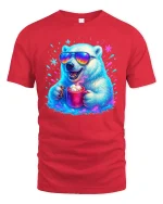 Cool Polar Bear Coffee Lover Funny Winter Graphic Tee - red t-shirt on white background