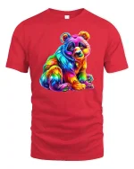 Rainbow Panda Colorful Art Cute Animal Graphic Tee - red t-shirt on white background