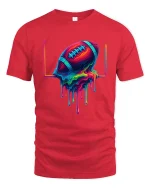 Melting Football Color Splash Art Cool Graphic Tee - red t-shirt on white background