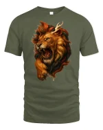 Roaring Lion King Wild Power Animal Graphic Tee - military green t-shirt on white background