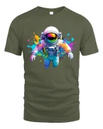 Color Splash Astronaut Space Art Cool Graphic Tee - military green t-shirt on white background