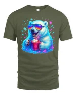 Cool Polar Bear Coffee Lover Funny Winter Graphic Tee - military green t-shirt on white background