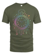 Melting Rainbow Pocket Watch Surreal Art Graphic Tee - military green t-shirt on white background